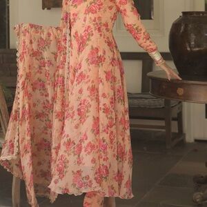 Floral Pink Women's Anarkali 3-piece